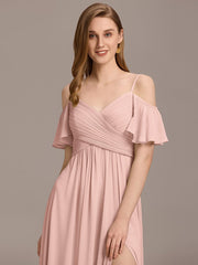 Alluring Off-The-Shoulder Spaghetti Straps A-Line Bridesmaid Dress
