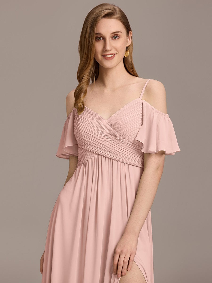 Alluring Off-The-Shoulder Spaghetti Straps A-Line Bridesmaid Dress