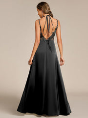 Trendy Sleeveless Backless A-Line Satin Bridesmaid Dress with Spaghetti Straps