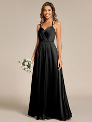 Trendy Sleeveless Backless A-Line Satin Bridesmaid Dress with Spaghetti Straps