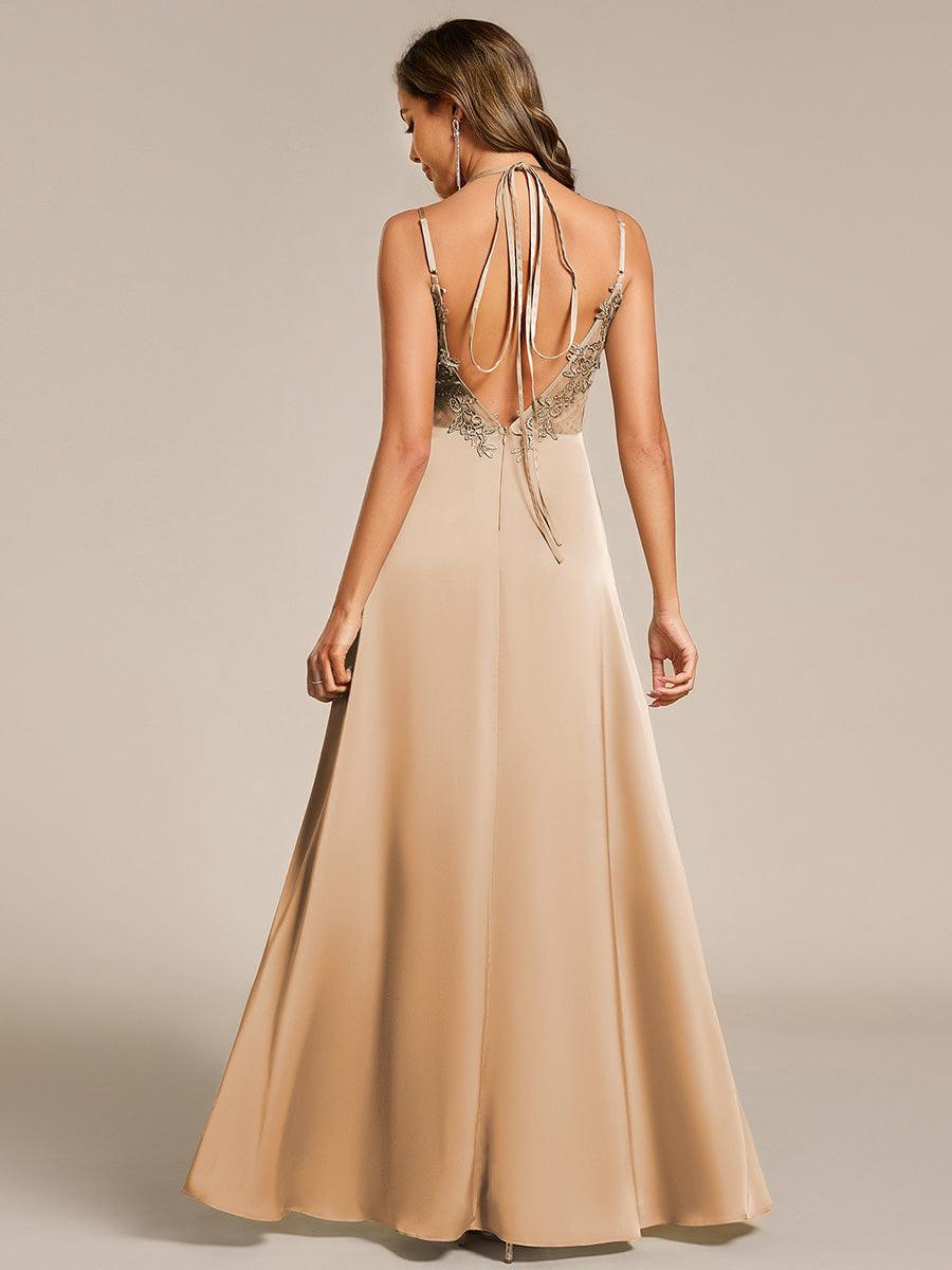Trendy Sleeveless Backless A-Line Satin Bridesmaid Dress with Spaghetti Straps