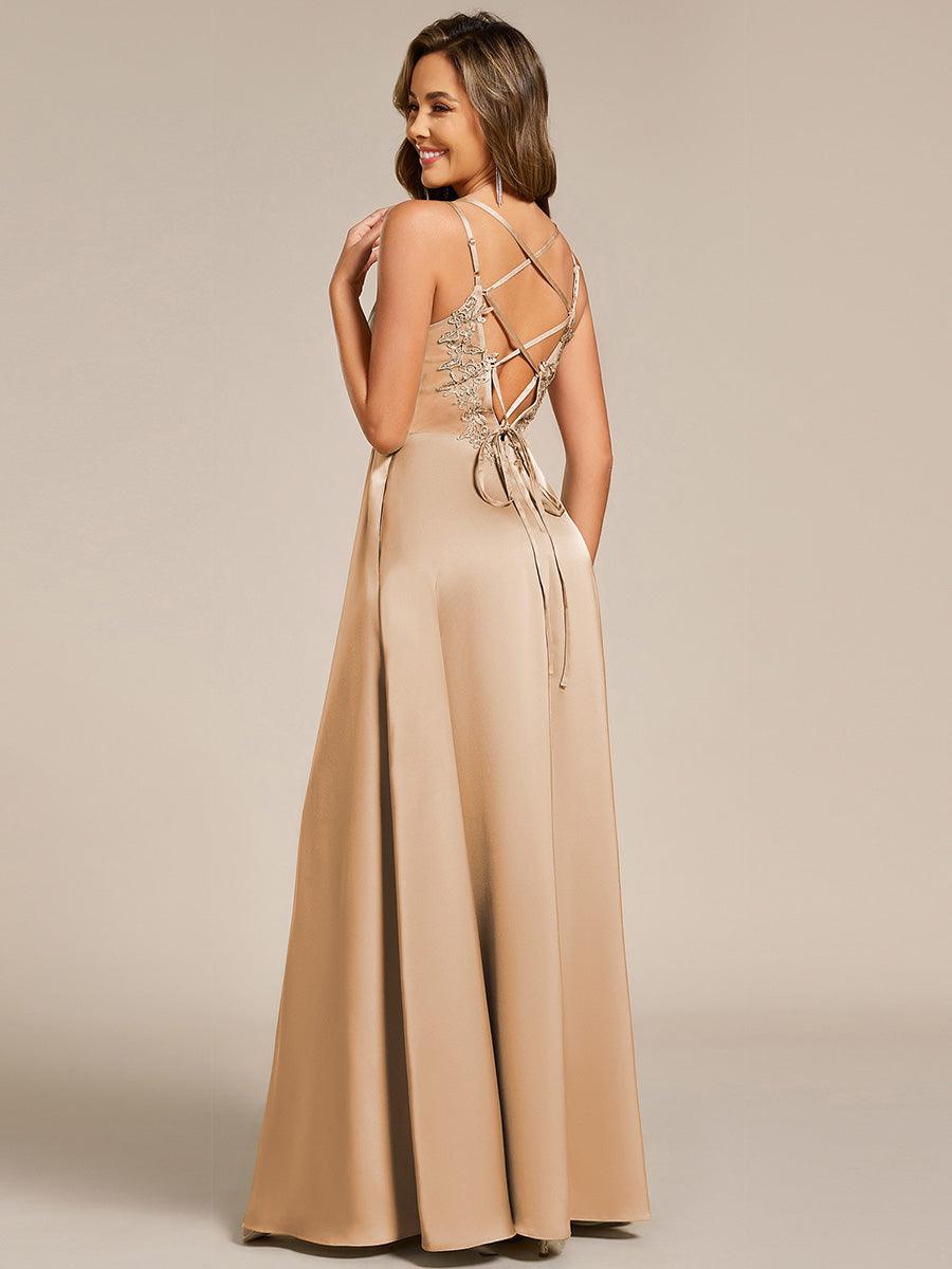 Trendy Sleeveless Backless A-Line Satin Bridesmaid Dress with Spaghetti Straps