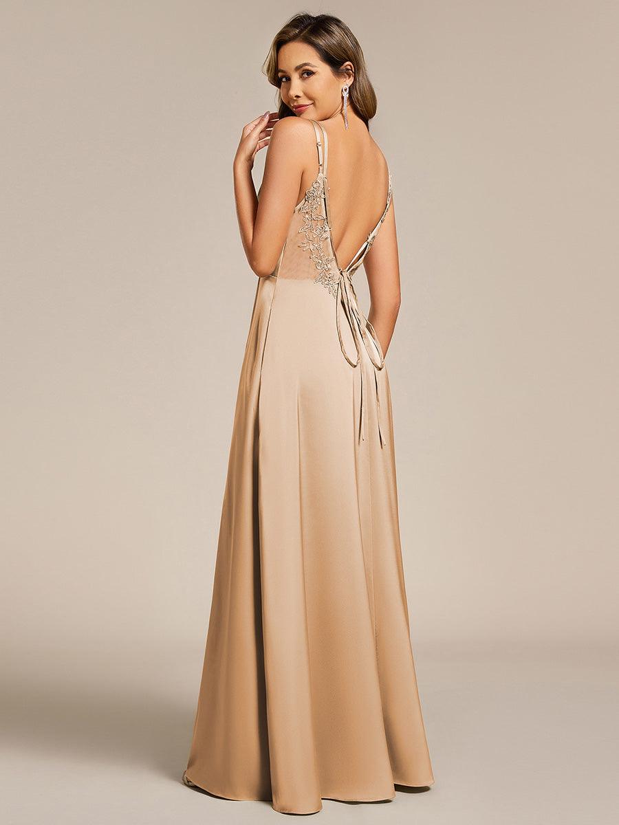 Trendy Sleeveless Backless A-Line Satin Bridesmaid Dress with Spaghetti Straps