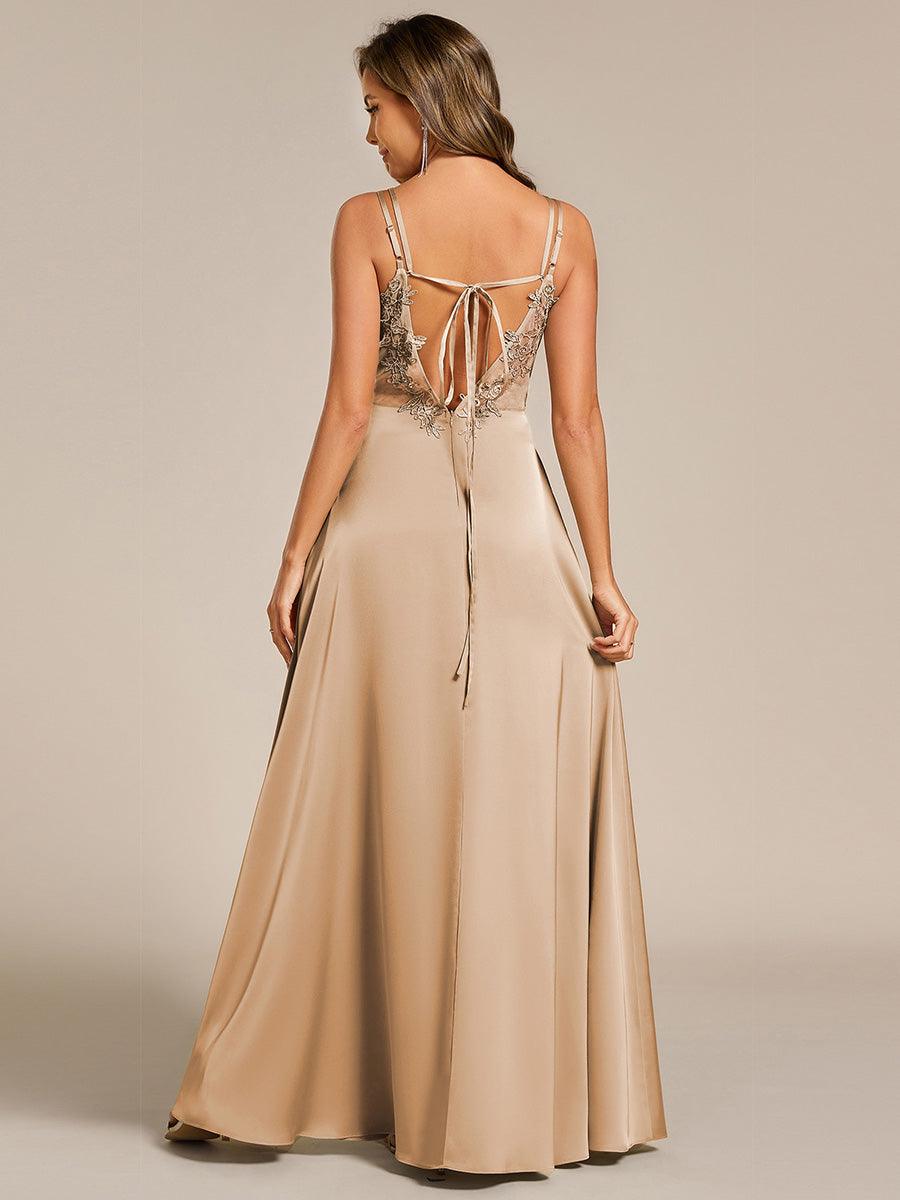 Trendy Sleeveless Backless A-Line Satin Bridesmaid Dress with Spaghetti Straps