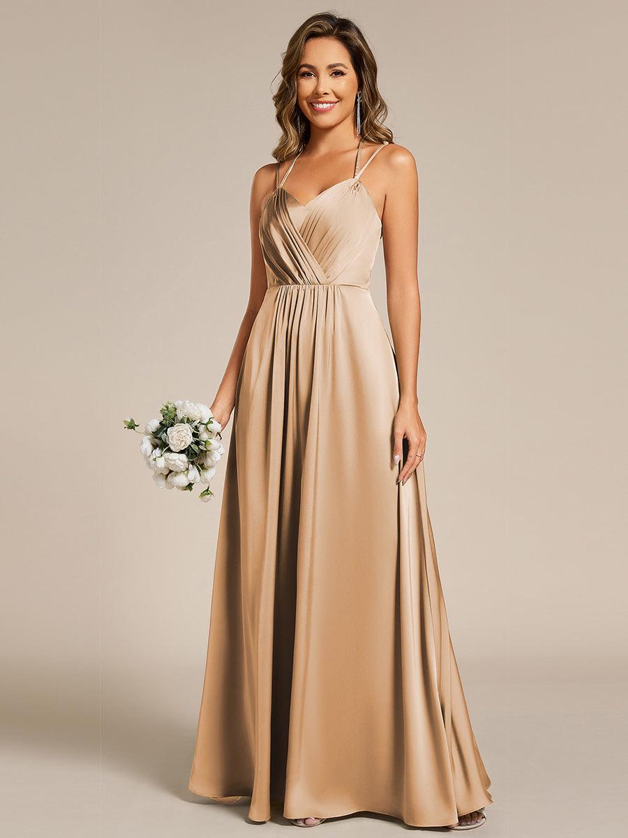 Trendy Sleeveless Backless A-Line Satin Bridesmaid Dress with Spaghetti Straps