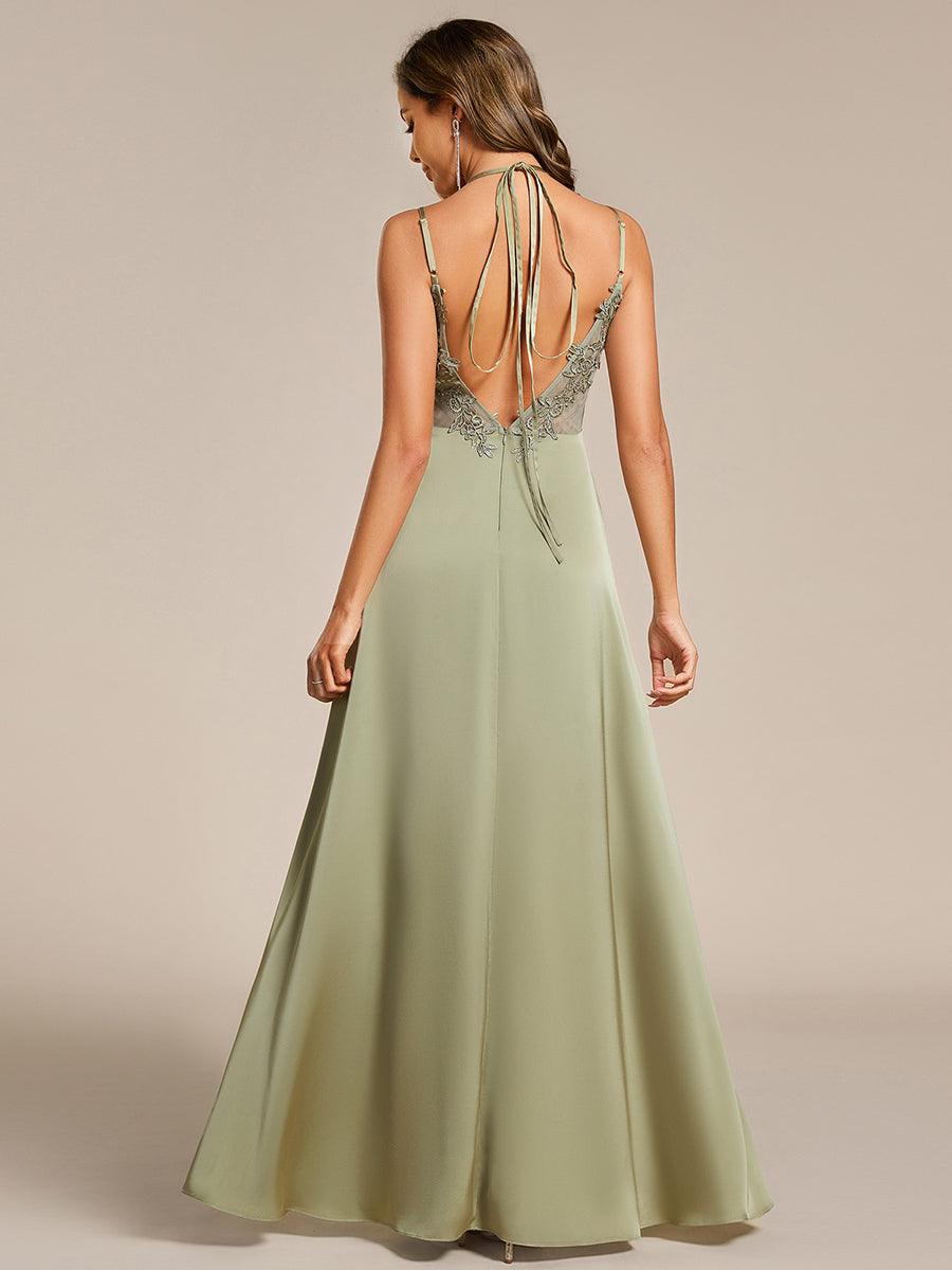 Trendy Sleeveless Backless A-Line Satin Bridesmaid Dress with Spaghetti Straps
