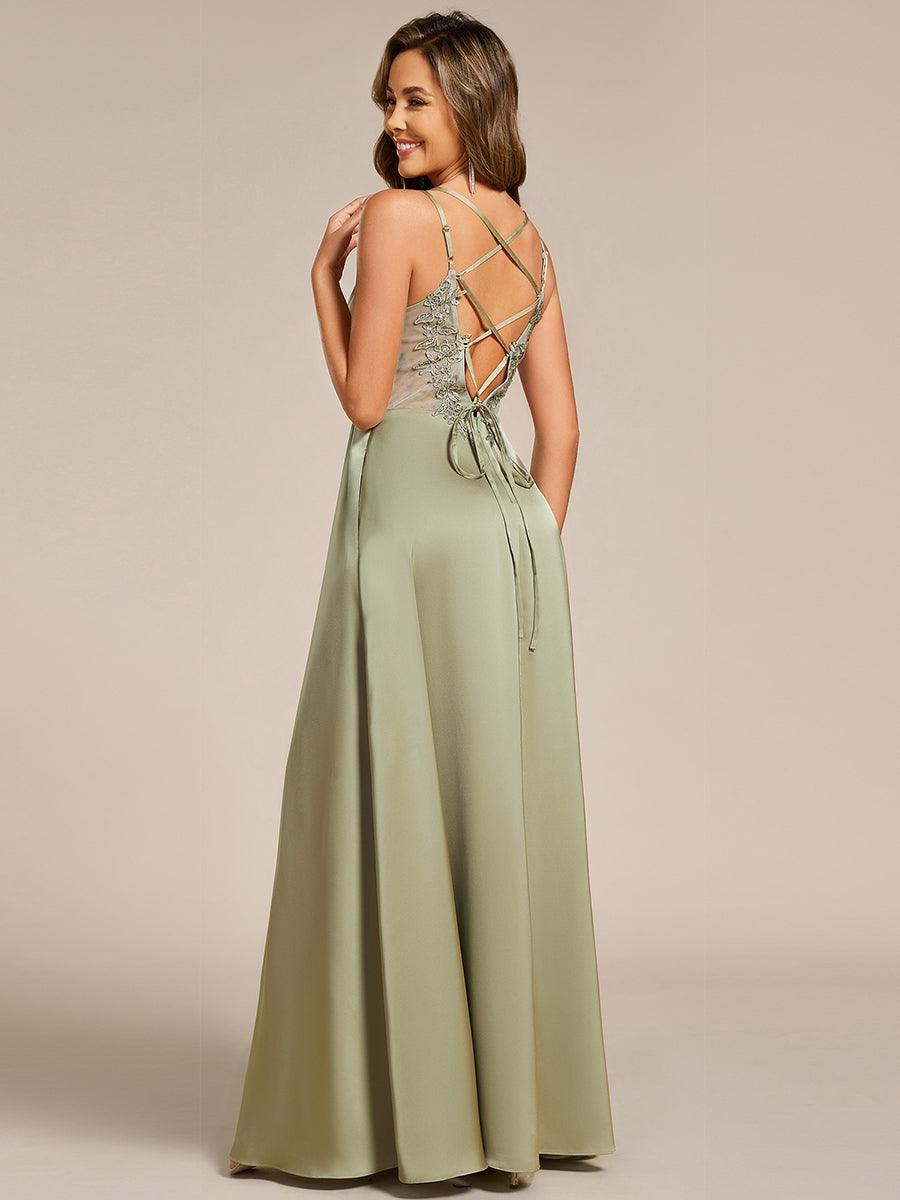 Trendy Sleeveless Backless A-Line Satin Bridesmaid Dress with Spaghetti Straps