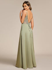 Trendy Sleeveless Backless A-Line Satin Bridesmaid Dress with Spaghetti Straps