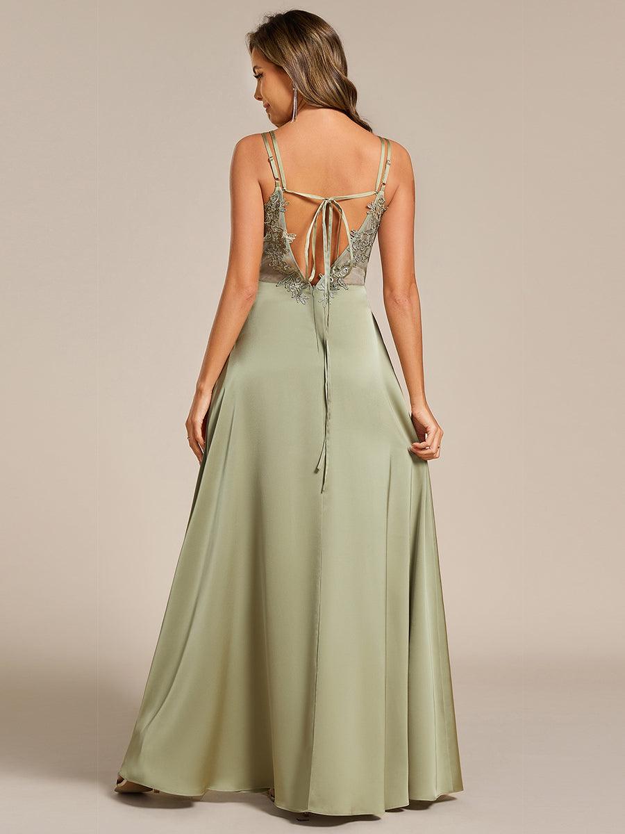 Trendy Sleeveless Backless A-Line Satin Bridesmaid Dress with Spaghetti Straps