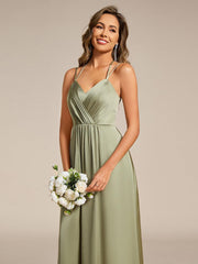 Trendy Sleeveless Backless A-Line Satin Bridesmaid Dress with Spaghetti Straps