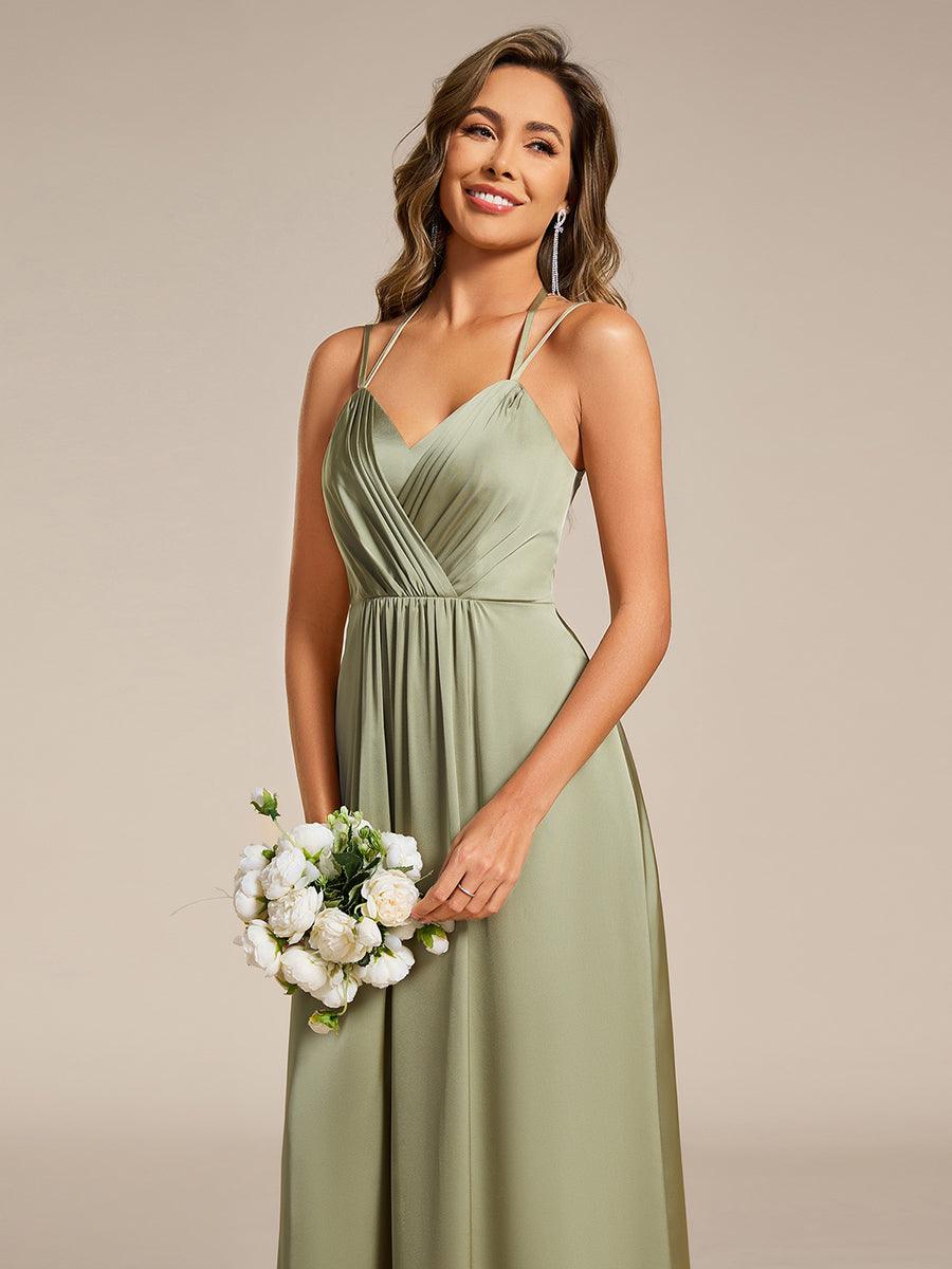 Trendy Sleeveless Backless A-Line Satin Bridesmaid Dress with Spaghetti Straps