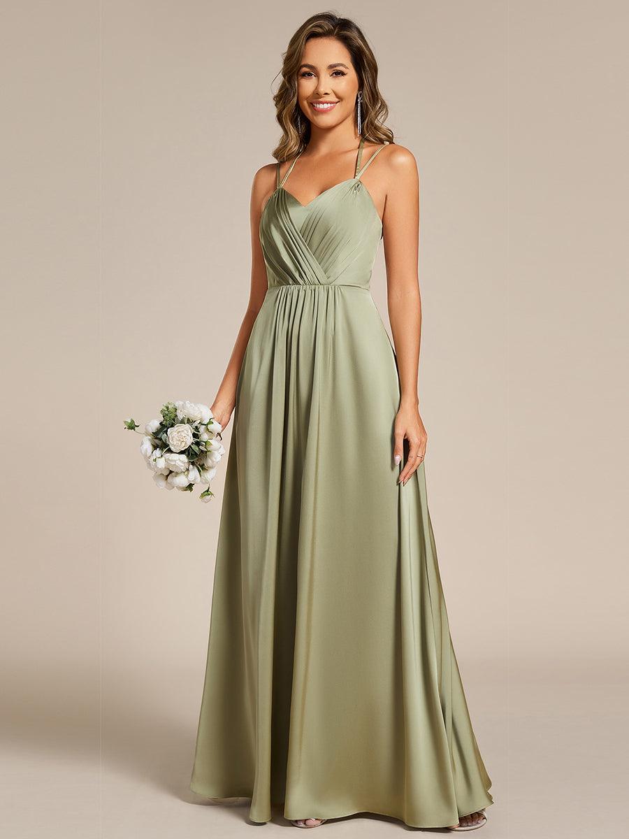 Trendy Sleeveless Backless A-Line Satin Bridesmaid Dress with Spaghetti Straps