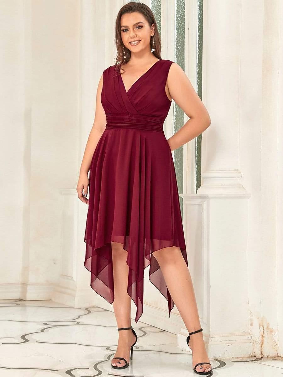 Cute Plus Size V-Neck Asymmetrical Chiffon Bridesmaid Dress