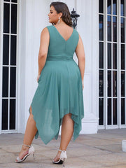 Cute Plus Size V-Neck Asymmetrical Chiffon Bridesmaid Dress