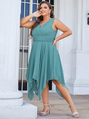 Cute Plus Size V-Neck Asymmetrical Chiffon Bridesmaid Dress