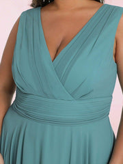 Cute Plus Size V-Neck Asymmetrical Chiffon Bridesmaid Dress
