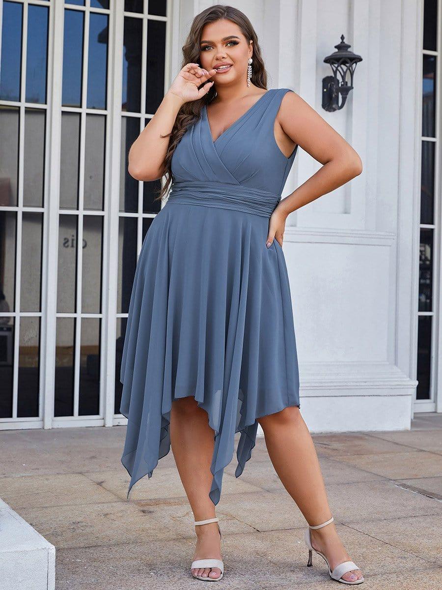Cute Plus Size V-Neck Asymmetrical Chiffon Bridesmaid Dress