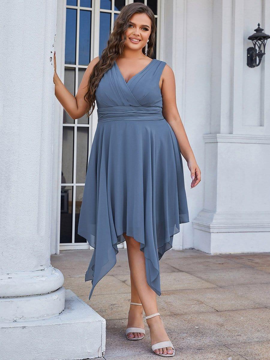 Cute Plus Size V-Neck Asymmetrical Chiffon Bridesmaid Dress