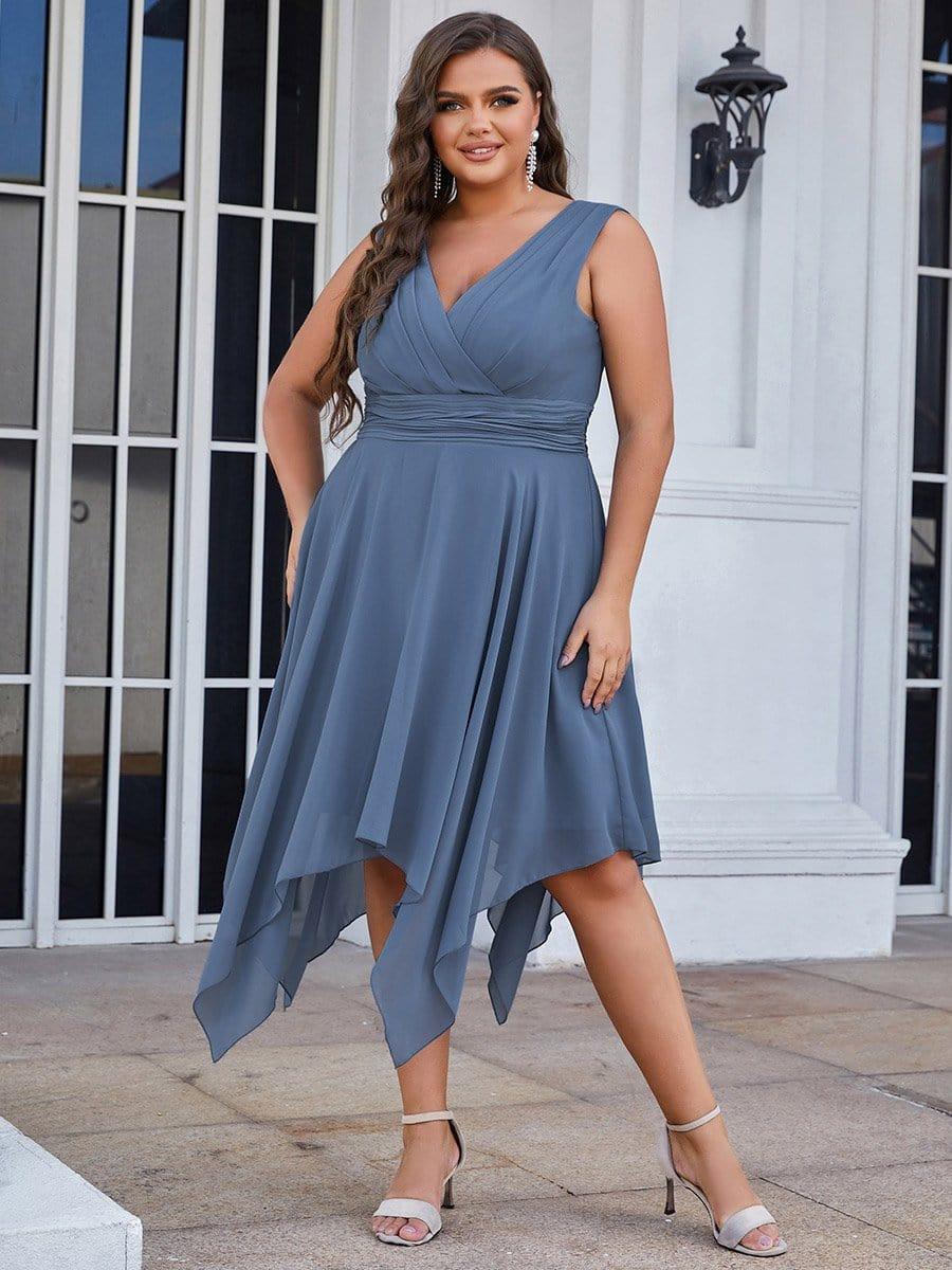 Cute Plus Size V-Neck Asymmetrical Chiffon Bridesmaid Dress