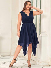 Cute Plus Size V-Neck Asymmetrical Chiffon Bridesmaid Dress