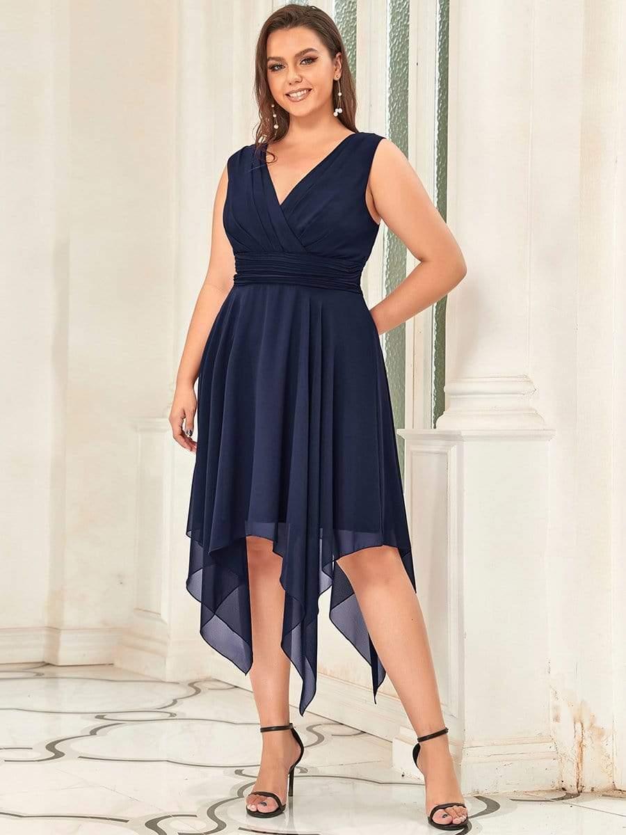 Cute Plus Size V-Neck Asymmetrical Chiffon Bridesmaid Dress