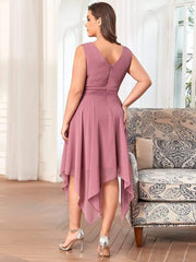 Cute Plus Size V-Neck Asymmetrical Chiffon Bridesmaid Dress