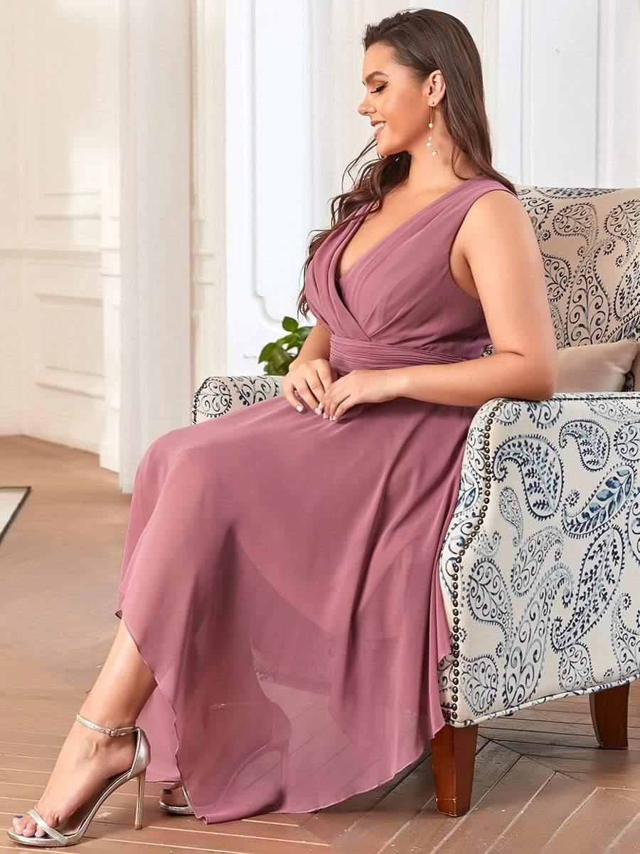 Cute Plus Size V-Neck Asymmetrical Chiffon Bridesmaid Dress