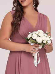 Cute Plus Size V-Neck Asymmetrical Chiffon Bridesmaid Dress