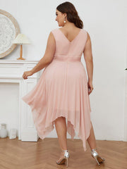 Cute Plus Size V-Neck Asymmetrical Chiffon Bridesmaid Dress