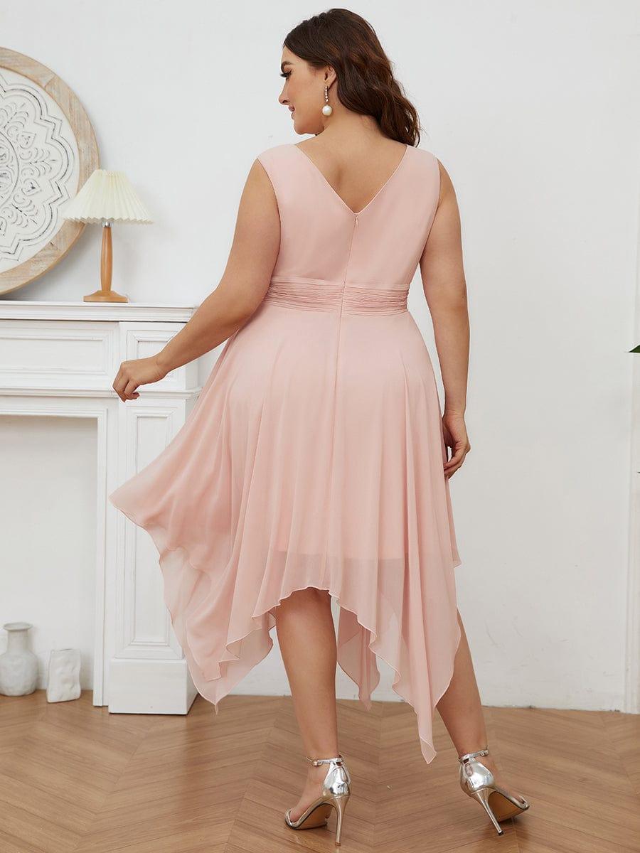 Cute Plus Size V-Neck Asymmetrical Chiffon Bridesmaid Dress