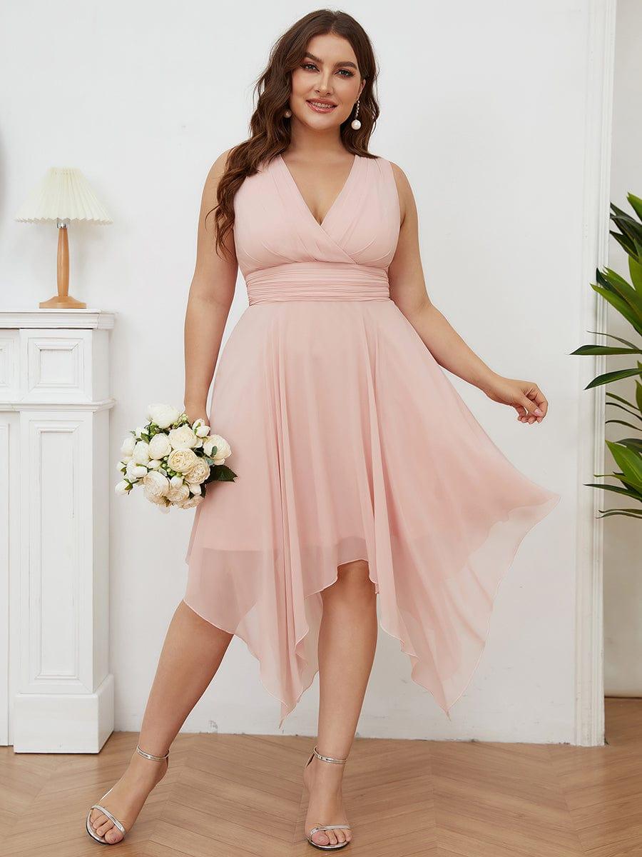 Cute Plus Size V-Neck Asymmetrical Chiffon Bridesmaid Dress