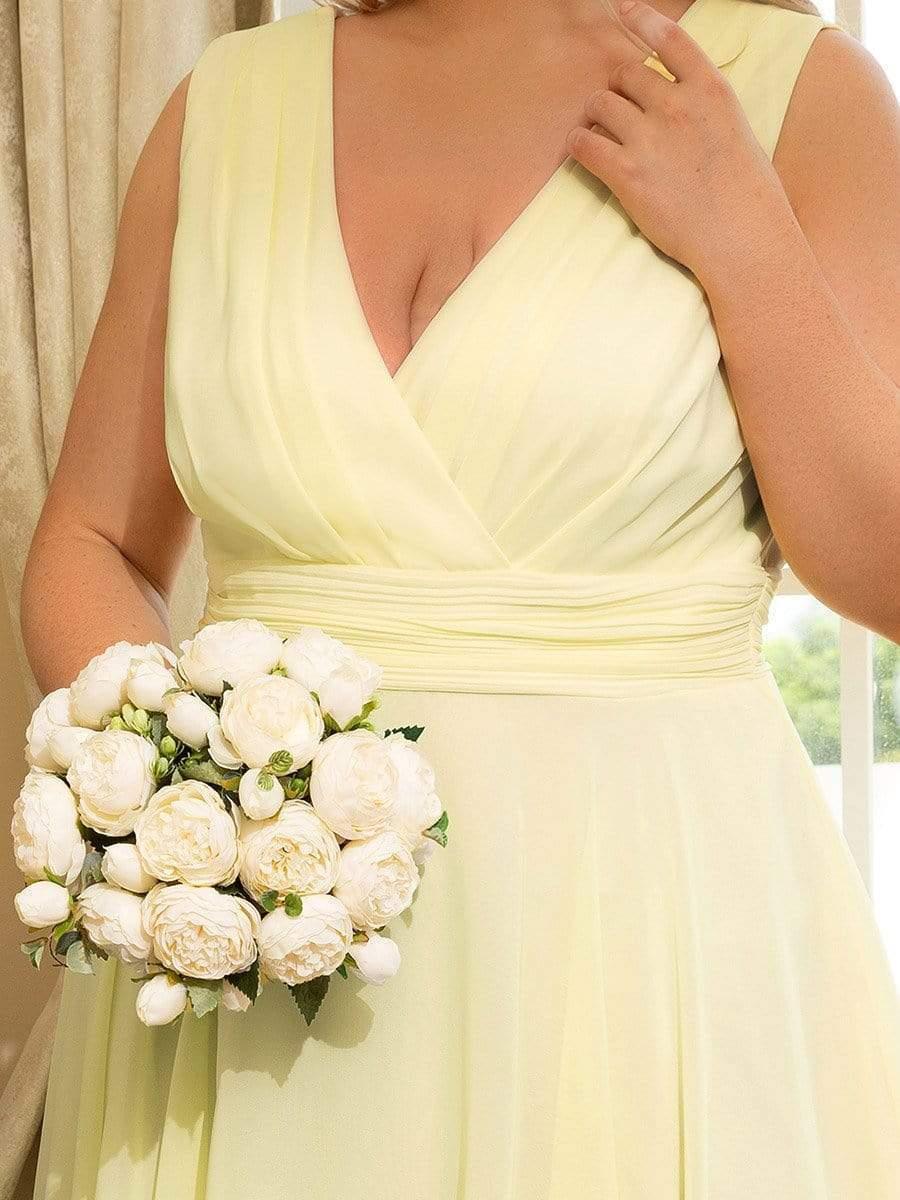 Cute Plus Size V-Neck Asymmetrical Chiffon Bridesmaid Dress
