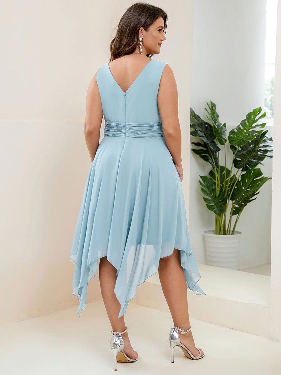 Cute Plus Size V-Neck Asymmetrical Chiffon Bridesmaid Dress