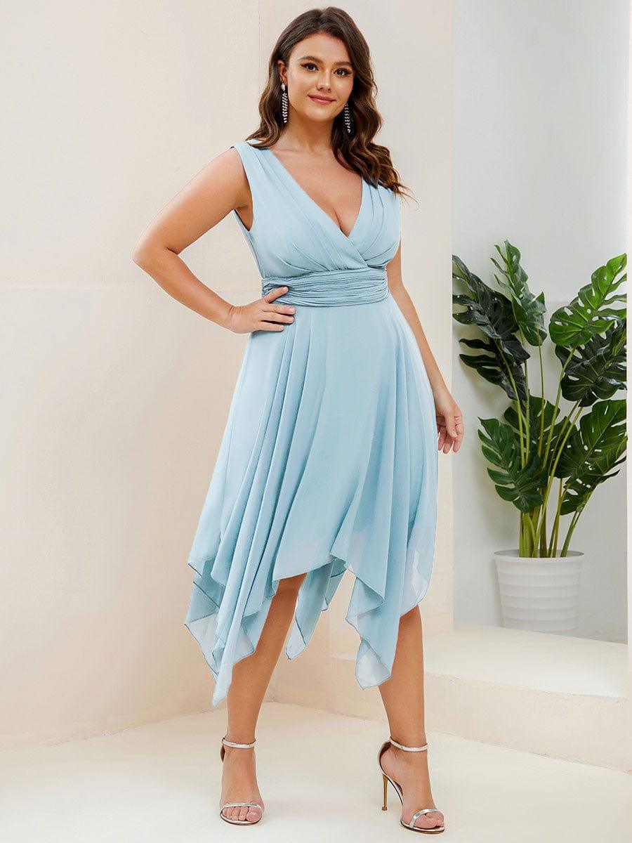 Cute Plus Size V-Neck Asymmetrical Chiffon Bridesmaid Dress