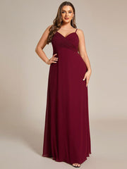 Romantic Plus Size Backless V-Neck Chiffon A-Line Dress with Spaghetti Straps