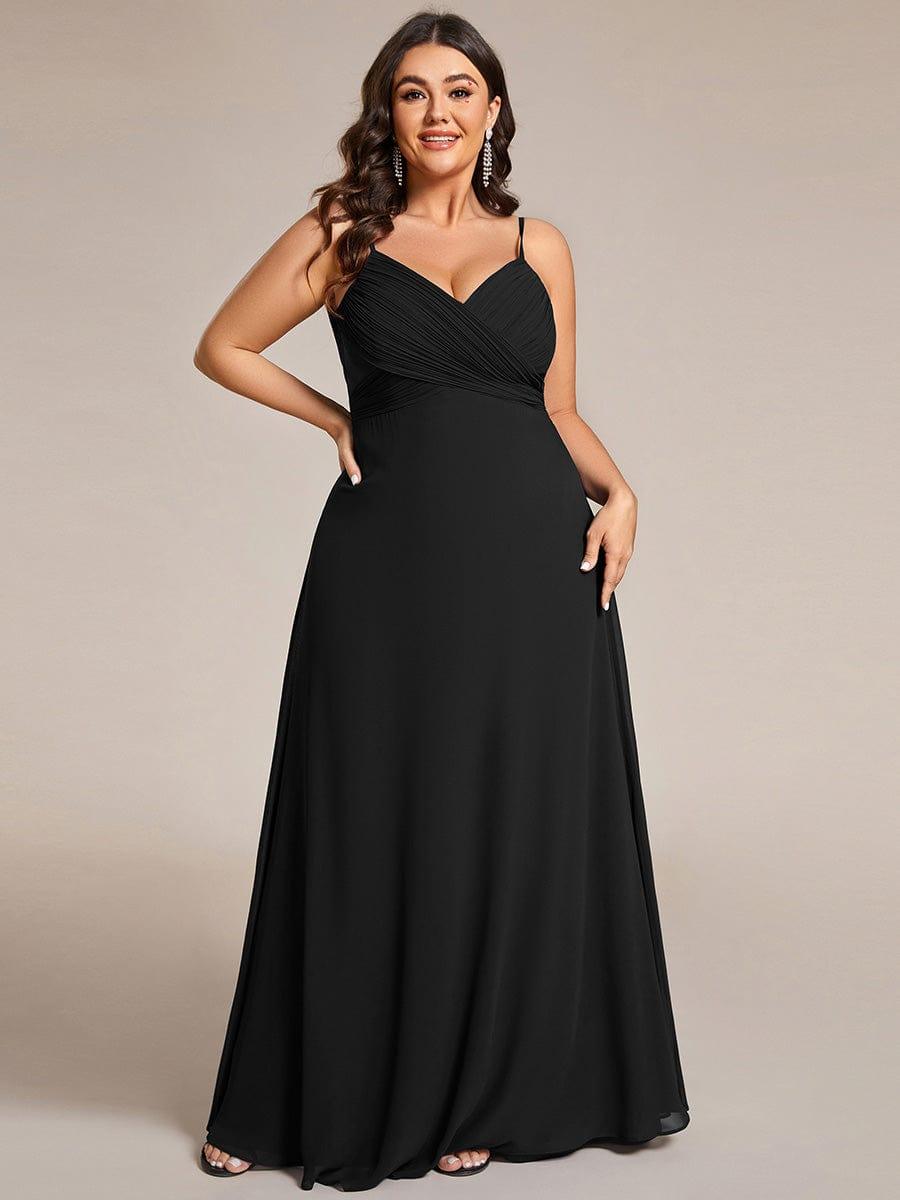 Romantic Plus Size Backless V-Neck Chiffon A-Line Dress with Spaghetti Straps