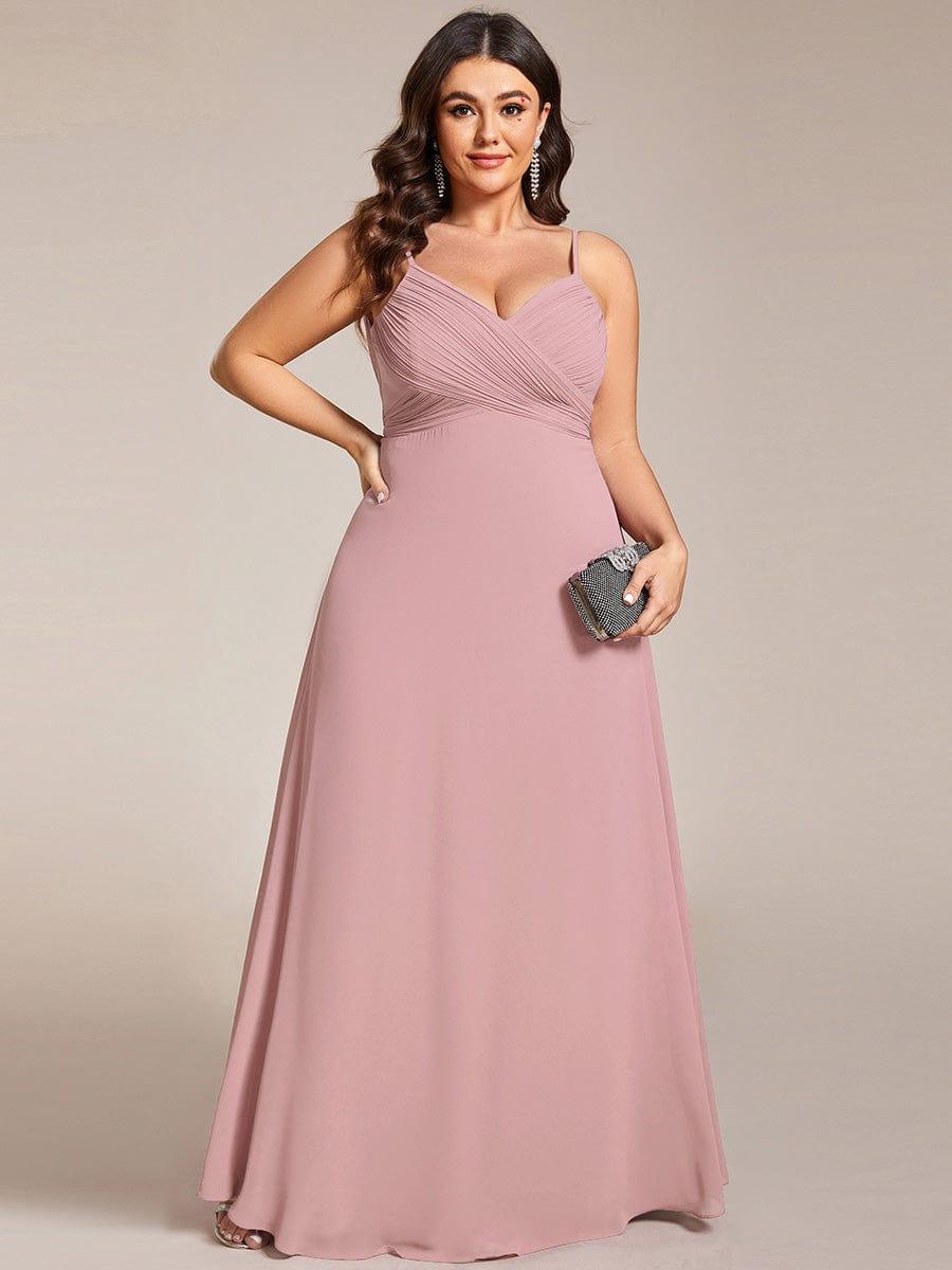 Romantic Plus Size Backless V-Neck Chiffon A-Line Dress with Spaghetti Straps