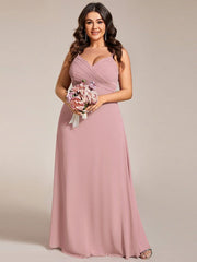 Romantic Plus Size Backless V-Neck Chiffon A-Line Dress with Spaghetti Straps