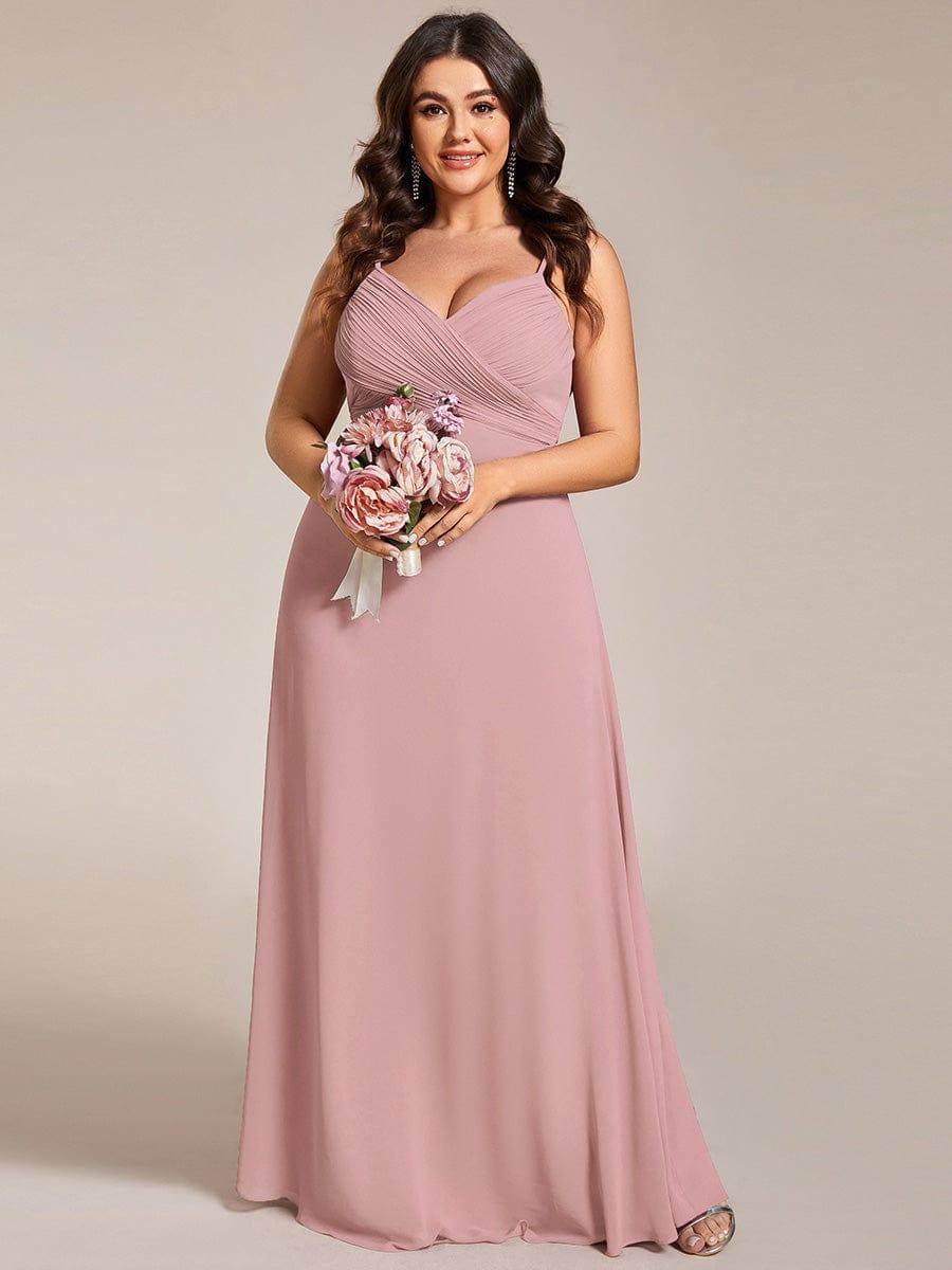 Romantic Plus Size Backless V-Neck Chiffon A-Line Dress with Spaghetti Straps