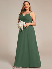 Romantic Plus Size Backless V-Neck Chiffon A-Line Dress with Spaghetti Straps