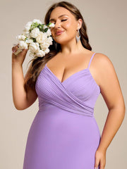 Romantic Plus Size Backless V-Neck Chiffon A-Line Dress with Spaghetti Straps