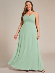 Romantic Plus Size Backless V-Neck Chiffon A-Line Dress with Spaghetti Straps
