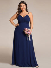 Romantic Plus Size Backless V-Neck Chiffon A-Line Dress with Spaghetti Straps