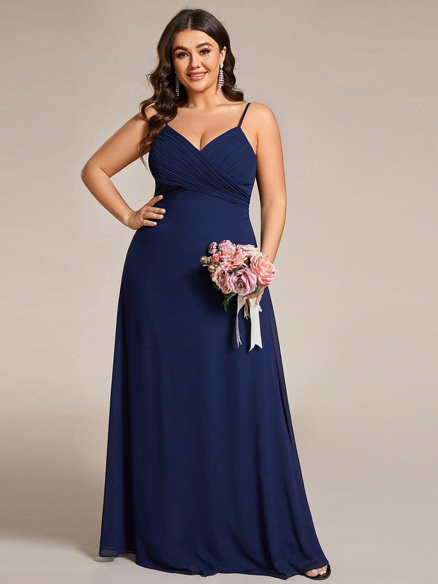 Romantic Plus Size Backless V-Neck Chiffon A-Line Dress with Spaghetti Straps