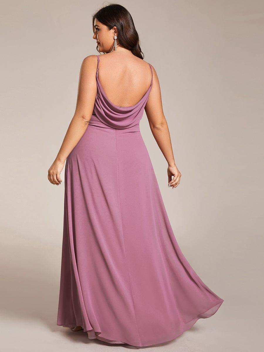 Romantic Plus Size Backless V-Neck Chiffon A-Line Dress with Spaghetti Straps