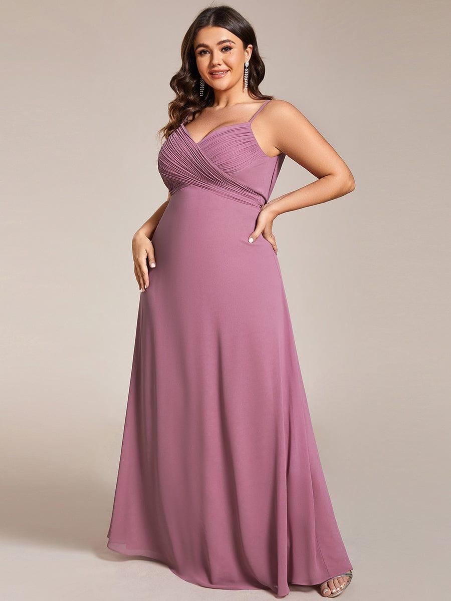 Romantic Plus Size Backless V-Neck Chiffon A-Line Dress with Spaghetti Straps