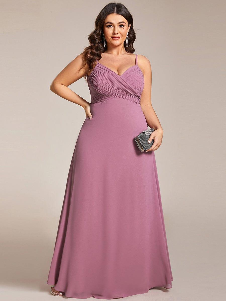 Romantic Plus Size Backless V-Neck Chiffon A-Line Dress with Spaghetti Straps