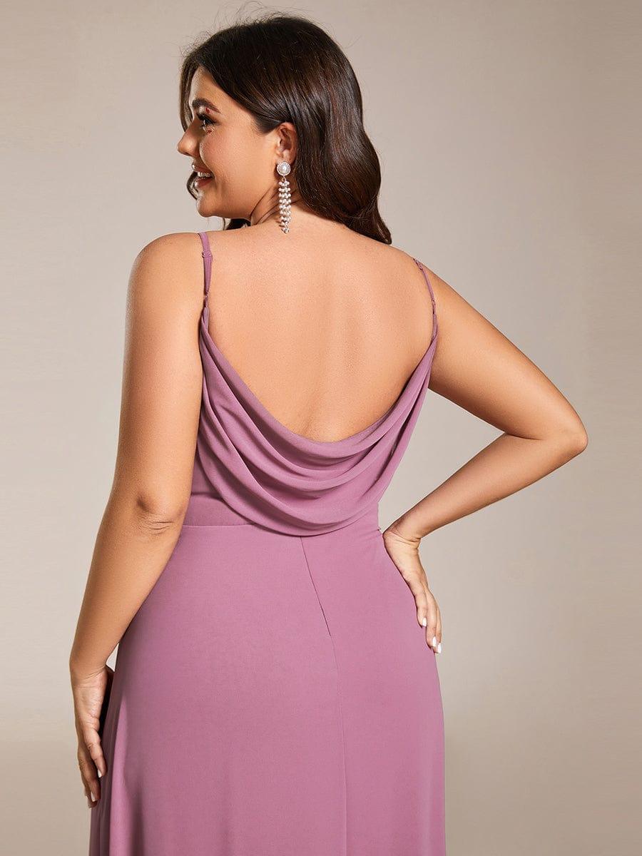 Romantic Plus Size Backless V-Neck Chiffon A-Line Dress with Spaghetti Straps