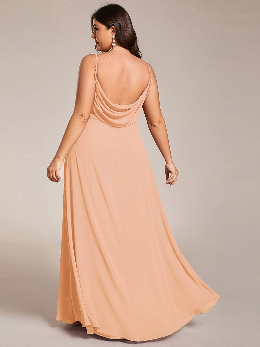 Romantic Plus Size Backless V-Neck Chiffon A-Line Dress with Spaghetti Straps