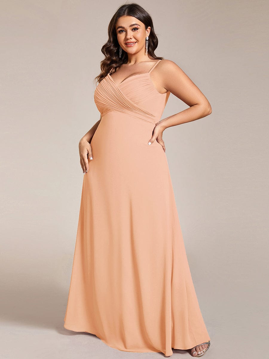 Romantic Plus Size Backless V-Neck Chiffon A-Line Dress with Spaghetti Straps